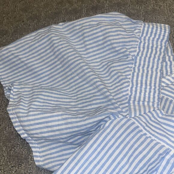 LOFT Blue/White Eyelet Seersucker Stripe Square Neck Top Sz MP NWOT - Picture 7 of 10